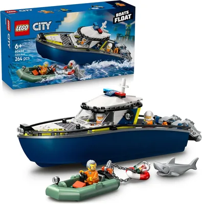 LEGO Stadspolitie Botjacht Set - 2 Bootjes, 3 Minifiguren & Shark Figuur - Geschikt voor 6+ Jaren