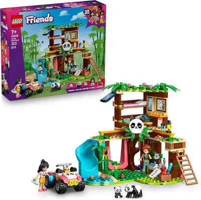 LEGO Friends Opieka nad pandami w rezerwacie - Zabawka dla dzieci z domkiem na drzewie, 2 minifigurki, najlepszy prezent
