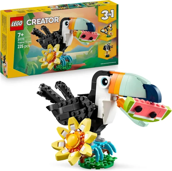 LEGO Creator 3-in-1 Wild Animals: Tropical Toucan with a Flower - Toy Animal Transforms into a Butterfly Figure or a Tropical Fish