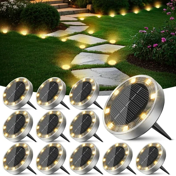 Peaur Pack de 12 Lumières Solaires, 8 LED, Étanches Extérieures pour Allées, Pelouses, Patios, Yards, Piscine - Meilleure Offre