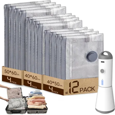 Vacbird Staubsaugbeutel für Kleidung mit Drahtlosem Staubsauger, Packung mit 12 (4 x 40 x 50 cm, 4 x 40 x 60 cm, 4 x 50 x 60 cm)
