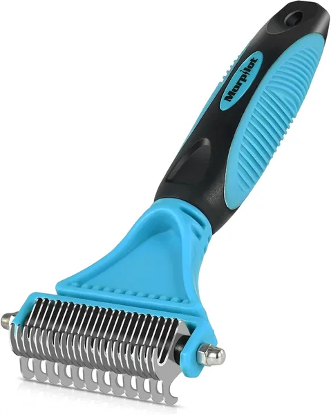 Brosse de toilettage pour chien Morpilot, peigne anti-emmêlement pour chat - 23+12 dents double face sous-poil, réduit efficacement la perte de poils jusqu'à 90%