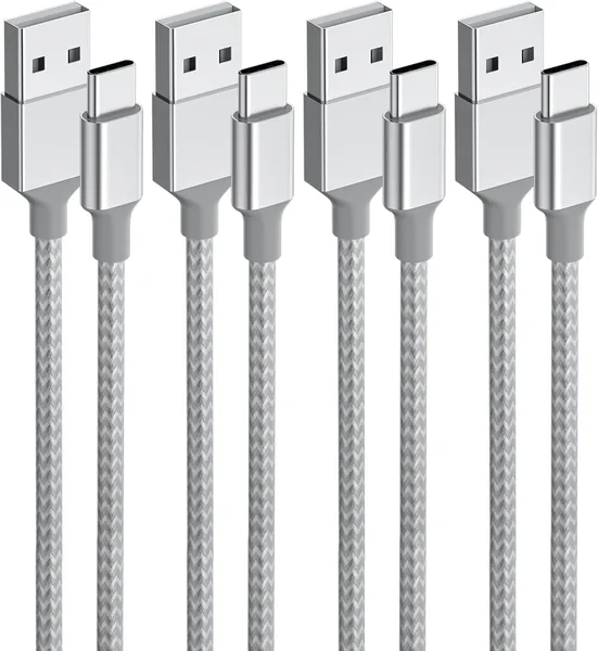 WFASQWA USB C Cable 1m+1m+2m+2m 4-Pack Type C Cable Type C 3A Fast Charging QC3.0 Compatible Rapid Charging PD Compatible Nylon Braided Break-Resistant for iPhone 17/16/15 Samsung