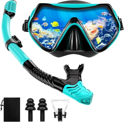 Zestaw do snorkelingu dla dorosłych, suchy, z maską i fajką, ochrona przed zaparowaniem, panoramiczny widok 180°, dla kobiet - Najlepsza Oferta