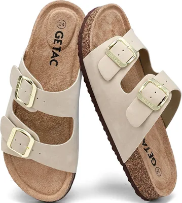 Sandalias GETAC CHANCLAS MUJER, Plantilla de Corcho, Suela Antiderrapante EVA, Pantuflas Unisex con Hebilla