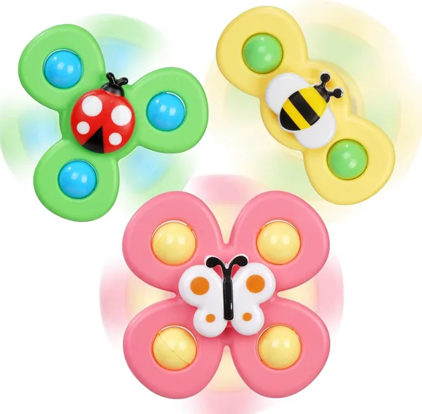 Ainiv Suction Cup Spinner Toy Set, 3 Stk. Motig Insekter, Roterande Vakstövlar för Badet, Baby Spinnare Speelgoar