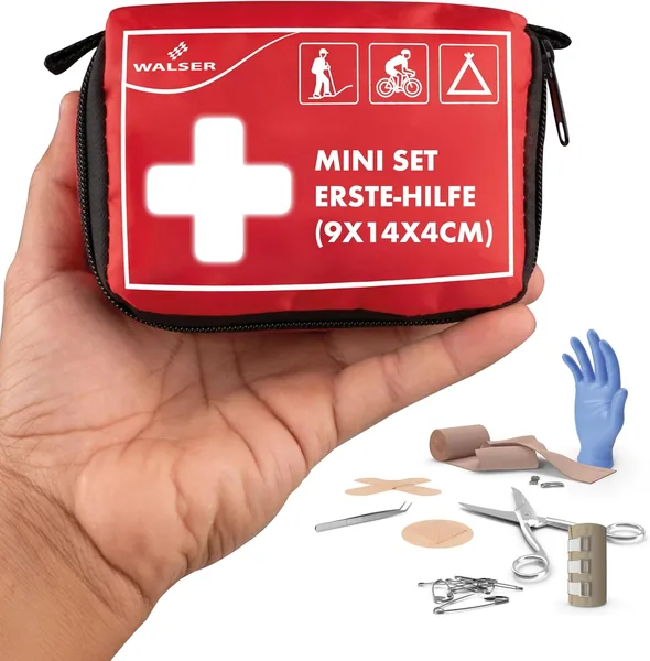 WALSER Premium Mini Erste-Hilfe-Set 2026, wasserdichtes Notfallkit für Outdoor, Camping und Radfahren, 31-teiliges Reiseapotheke-Set, kompakt