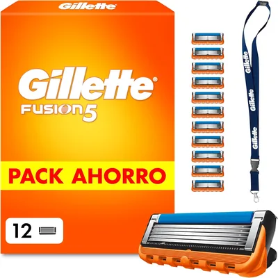 Lames Gillette Fusion5 para Hombres, Pack de 12 + Colgante | Reemplazo para Fusion5 Y Proglide Rasuradoras, con 5 Lames, Lubricante