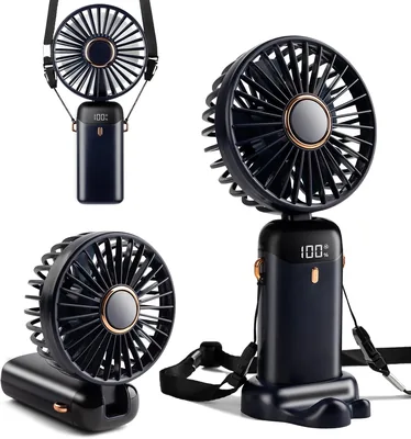 Mini Ventilateur de Poche Rechargeable, 4000 mAh, Affichage Digital, Pliable à 90°, 3 en 1 (Main/Cou/Bureau)
