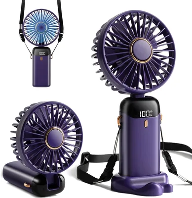 Mini Pocket Ventilator Med Ladbar med Type-C, 4000mAh Batteri och Digitalt Dispel, 90° Falterbart, 3 i 1 Hand/Nack/Dektop
