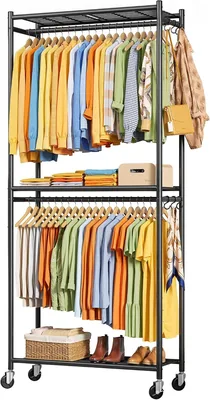 Sakugi Metal Clothing Rack Shelves Hooks 84x31x202cm Black