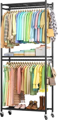 Étagère à vêtements Sakugi 84 x 32 x 202 cm - Vestiaire adulte avec étagères et roulettes, porte-vêtements solide sur roues