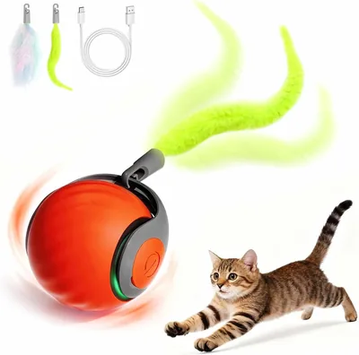 Snelle Kat Speelgoed voor Binnenkatten, Slim Interactief Katenspeelgoed met Veerende Staart, 2-Snelheids Oplaadbare Katbal