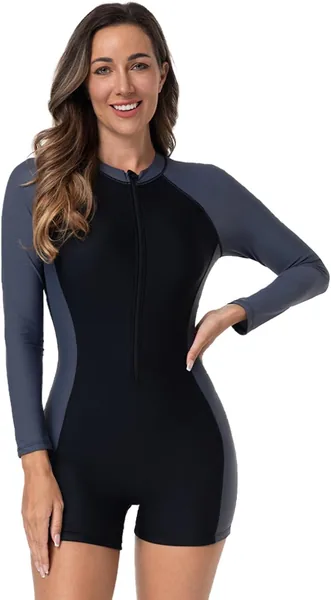 Ofrdncy Womens One Piece Swimsuit Less Sleeve Swimsuit Rash Guard Bathing Suit Boyleg Bottom UPF 50+ Surfing Swimwear Built in Bra