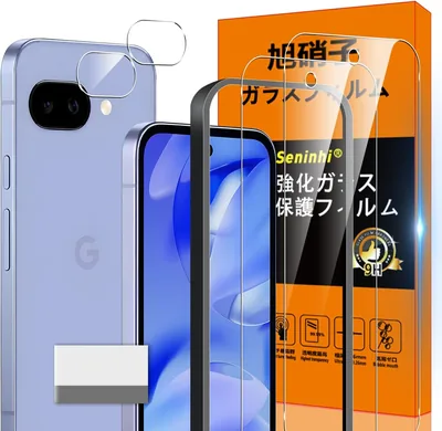 Google Pixel 9A用 ガラスフィルム（ガイドフレーム付）指紋防止 [2枚フィルム＋2個レンズプロテクター＋1個ガイドフレーム＋1個クリーナー]