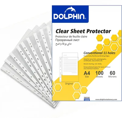Dolphin A4 Transparent File Protectors - 60 Micron PP, Tear-Resistant