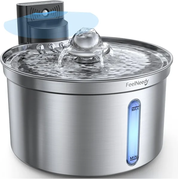 Fontaine à eau sans fil FeelNeedy pour chat avec capteur de mouvement, 3.5L, acier inoxydable, lave-vaisselle, 4000mAh, amovible, rechargeable - 31% de réduction