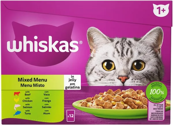 Whiskas Mixed Selection Adult Cat Food in Jelly 85g (Pack of 12) 24% Off