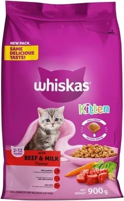 Whiskas Beef and Milk Kitten Dry Food 900g - 14% Off