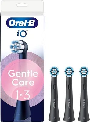 Oral-B iO Gentle Care Tändhjällar, Schwarz, 3 st, Original Runda Hjul, Ankad Borster för Djupare Plaque Borttagning