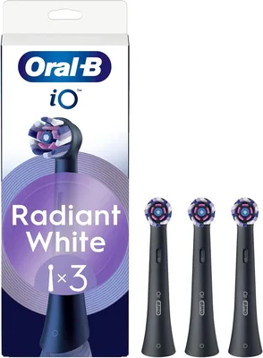 Oral-B iO Series Radiant White Bürstehöljar, Schwarz, 3 stk, Original Rundhöljar med Anglerhäror för djupare plaqueborttagande