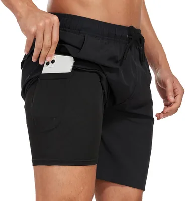 Milaloko Heren Zwemkortingen, Sneldrogende Zwemshorts, Strandkleding, Surfborde Shorts met Compressie Liner en Zakken - Blauw, XL