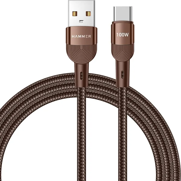 हैमर 100W 5A USB से टाइप-सी तक केबल, वनप्लस के लिए वारप/वूक/फ्लैश सपोर्ट, अत्यंत तेज चार्जिंग, 1.2M नायलॉन ब्रेड, टैंगल फ्री - 80% ऑफ़