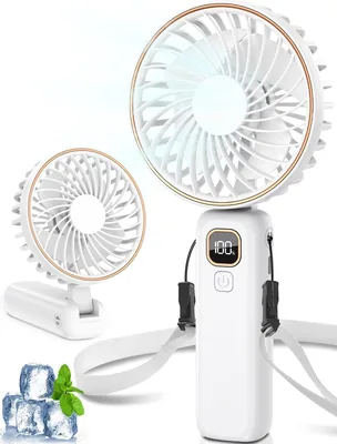 POIFL Handheld Fan, Tragbarer USB-Lüfter mit 5 Geschwindigkeiten, Batteriebetriebenes Miniatur-Desktop-Fan