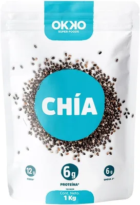 Semillas de Chía Okko, 1 KG | Fuente Omega 3 | Sin Gluten | Alta Fibra | Antioxidantes