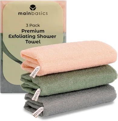 MainBasics Exfoliating Shower Towel - Nylon Bath & Body Washcloth