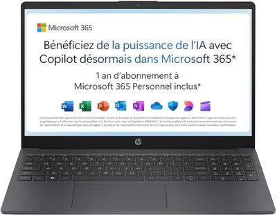 HP 15-fd0001sf Ordinateur portable 15,6 pouces FHD, Intel Celeron N100, 4 Go RAM, 128 Go UFS, Graphiques Intel UHD, Windows 11