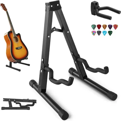 Soporte para Guitarra Plegable con Soporte de Pared y 9 Púas | Para guitarra eléctrica, acústica, bajo, ukelele, violín, laúd