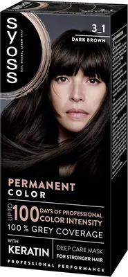 Tinte para el cabello Syoss Color Permanente 3-1 Cucho Marrón Oscuro, Cobertura de Gris Profesional, Color Duradero y Cuidado Profundo
