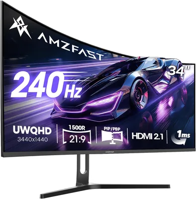 Amzfast 34 pouces Écran de jeu 240Hz/UWQHD Courbe 3440x1440 (21:9), 1ms MPRT, Soin des Yeux, sRGB 130%, Synchronisation Adaptative, HD - 21% Off