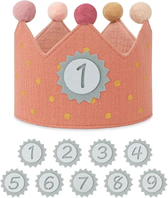 URAQT Verjaardagskroon voor Kinderen, Stofkroon, Voor Jongens en Meisjes, met Gelukkige Verjaardag Lint en Nummers 0-9, Dots