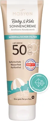 MABYEN Mineral Sonnencreme für Babys & Kinder SPF 50, 100 ml - UVA/UVB-Filter, Kein Aufhellen, Sofortiger Schutz ohne Aussetzung