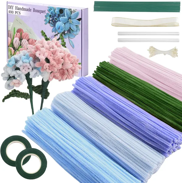 5 Assorted Colors Pipe Cleaners Bulk, Chenille Stems for DIY Flower Making Kit