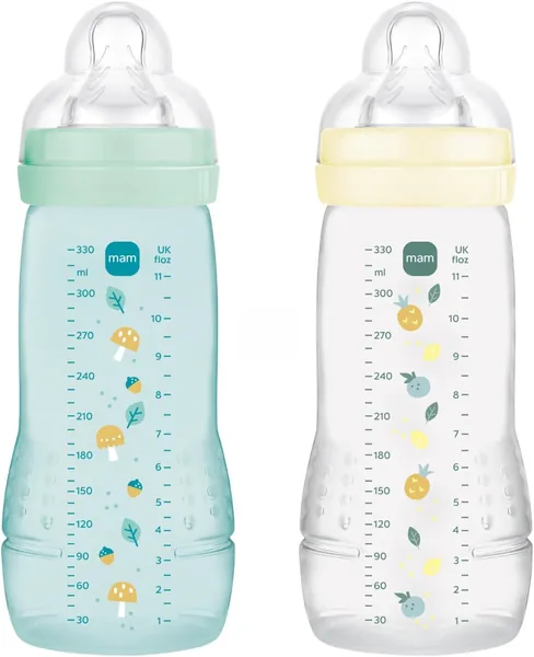 MAM | Bouteille Easy Active 6+ Mois Ice + Pearl (2 x 330 ml) - Bouteille avec Tétine en Silicone Ultra-Rapide X Speed - Pour Bébé