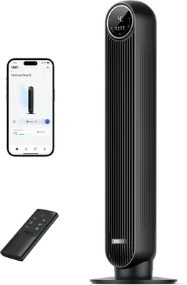 Tour de ventilation intelligente DREO avec fonction WiFi, silencieuse et à contrôle vocal, oscillation de 90°, 4 modes, 4 vitesses