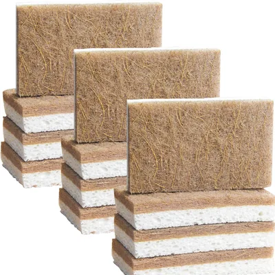 Eco-Friendly Coconut Fiber Kitchen Sponges - 12 Pack