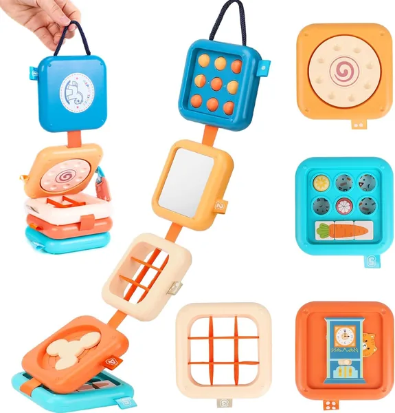 Reisspelletjes voor peuters: Activiteitenkubus, Drukbord voor Baby's, Reistoy voor Vliegtuig, Montessori Activiteitenspelletjes