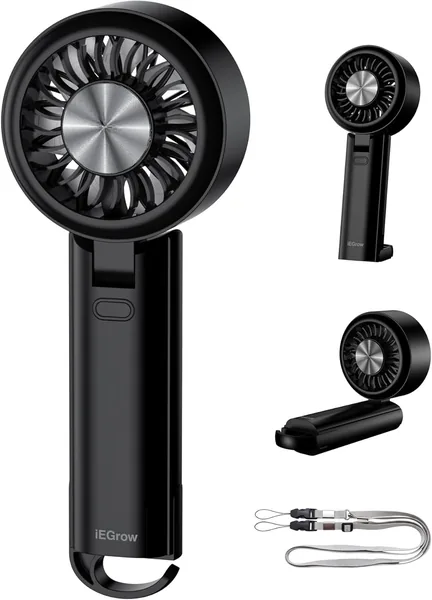 iEGrow Handheld Fan - Faltenfan mit USB-Ladefunktion, 3 Geschwindigkeitsstufen