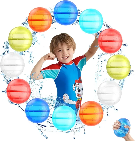 Pack mit 12 wiederverwendbaren Wasserballons, schnelle Füllung Wasserbombe Set, leicht zu lagern Poolspielzeug, Wasserspaß für den Sommer