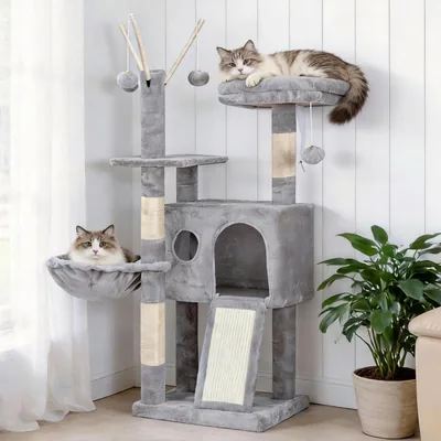 Arbre à griffoir pour chat petit frère - 105 cm stable avec jouets amovibles, 1 plateforme, panier pour chat, tapis de griffoir en sisal