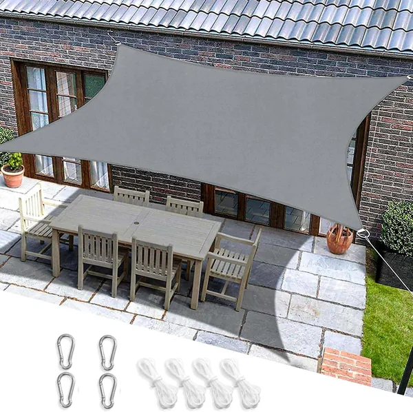 AUTOYSUR Curved Sun Shade Sails, Waterproof Canopy Sail Shade Cloth, Outdoor UV Block Shade Canopy Cover, Rectangle Sunshade for Backyard Deck Patio Garden Outdoor Activities (Grey)