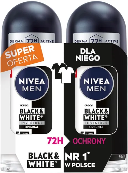 Nivea Men Black&White Invisible Original antyperspirant w kulce 72H, 2x50ml - Najlepsza cena