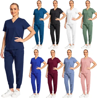 IDLOOKMAL Uniformes quirúrgicos mujer, Conjunto de Enfermera Elástico para Mujer, Pijama Ajustado Antifluidos con Cuello V, M (Mejor Oferta)