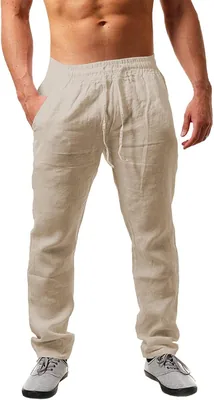NEMXCE Leinenhose für Männer – Lange, leichte Sommerhosen mit lockerem Schnitt, Zugband und Taschen (Holi)