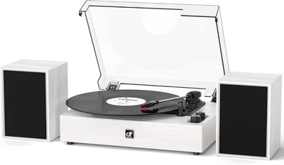 Dual Bookshelf Speaker Turntable System - LP Player Support