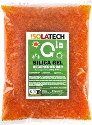 ISOLATECH Silika Gel, regenererbar, törningsmiddel, också tillräckligt som filmentuppfyllare, orange, 0.9 kg säck med silika gel bollor